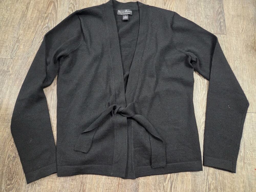 Mercer + Madison Maroon 100% Italian Merino Wool Tie Cardigan Black Large